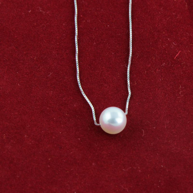 8.5-9mm bright sea Pearl pendant s925 silver clavicle chain