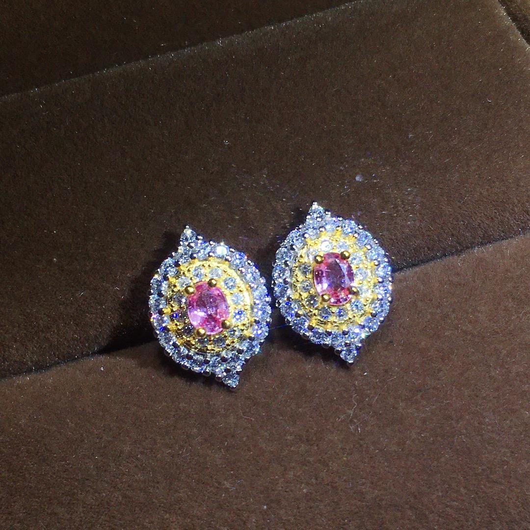 [DFVibrant Pink Paraparaiba Sapphire Stud Earrings - Unveil Radiance