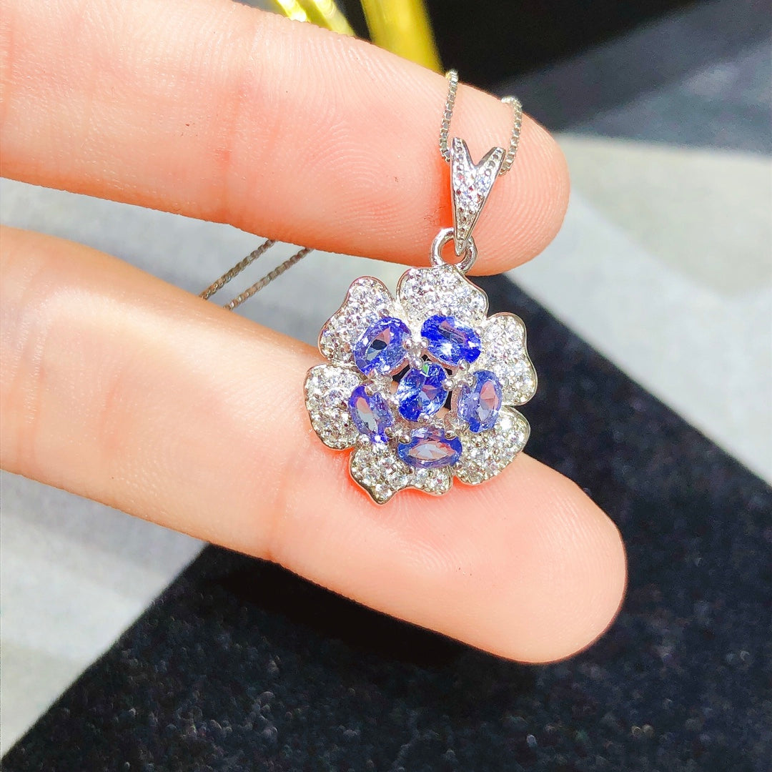 [DF] Collier pendentif unique en or 18 carats avec pierre précieuse tanzanite pour femme