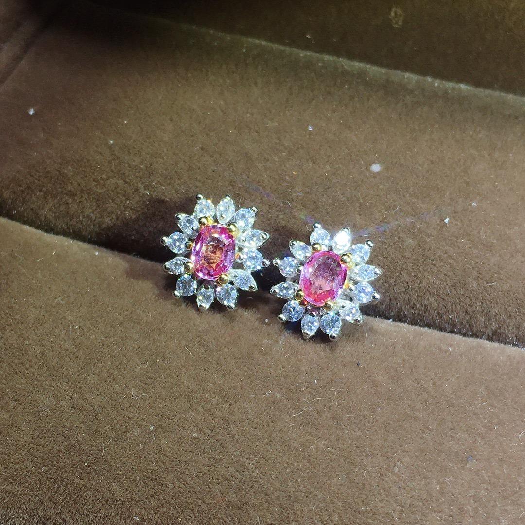 [DF] Vibrant Pink Blue Sapphire Earrings - Enchanting Elegance