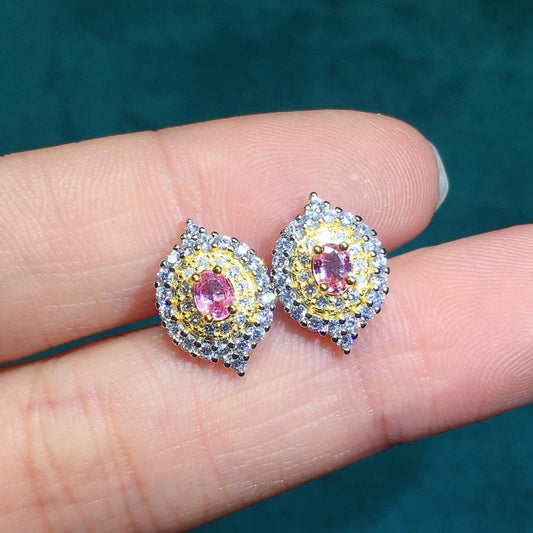 [DFVibrant Pink Paraparaiba Sapphire Stud Earrings - Unveil Radiance