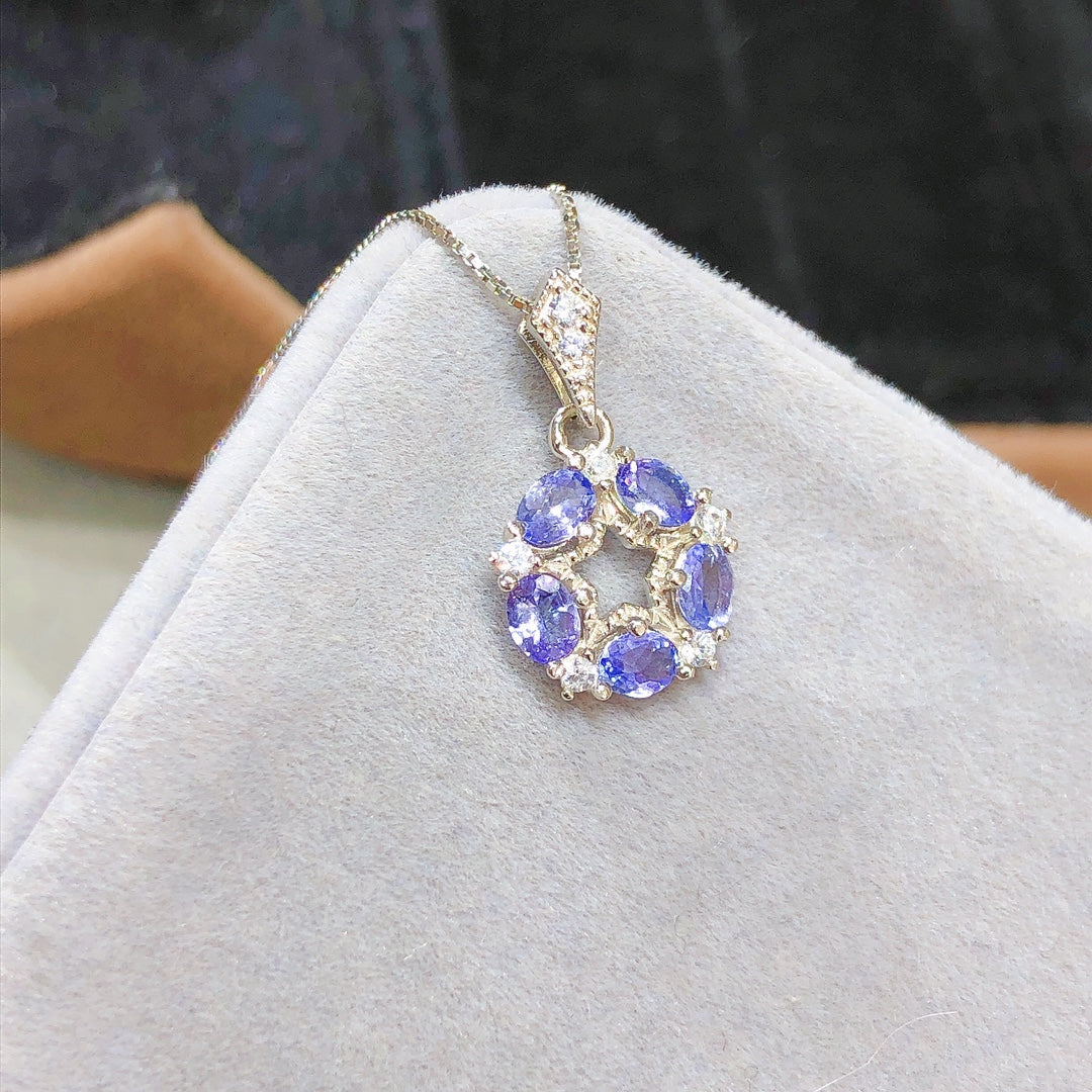 [DF] Collier pendentif en tanzanite fabriqué à la main avec chaîne remplie d'or 18 carats de 18 pouces pour elle