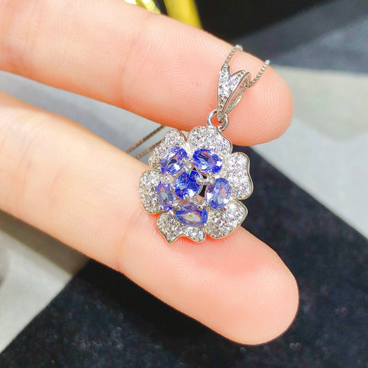 [DF] Collier pendentif unique en or 18 carats avec pierre précieuse tanzanite pour femme