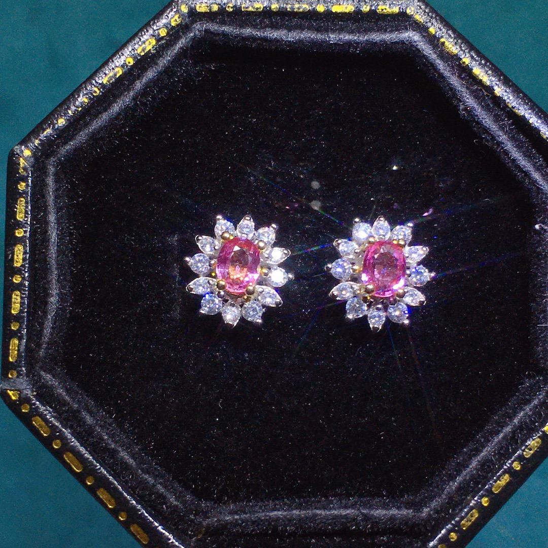 [DF] Vibrant Pink Blue Sapphire Earrings - Enchanting Elegance