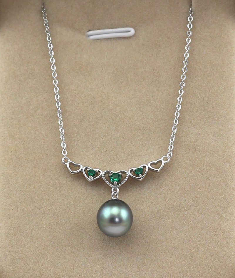 s925 Silver Sea Pearl 9-10mm Black pearl Love necklace pendant