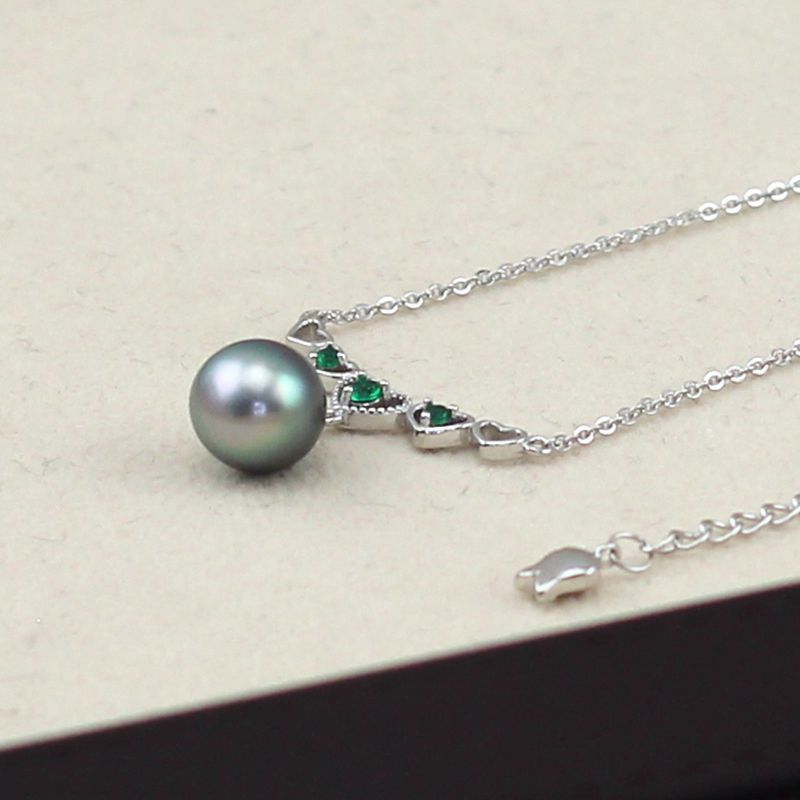 s925 Silver Sea Pearl 9-10mm Black pearl Love necklace pendant