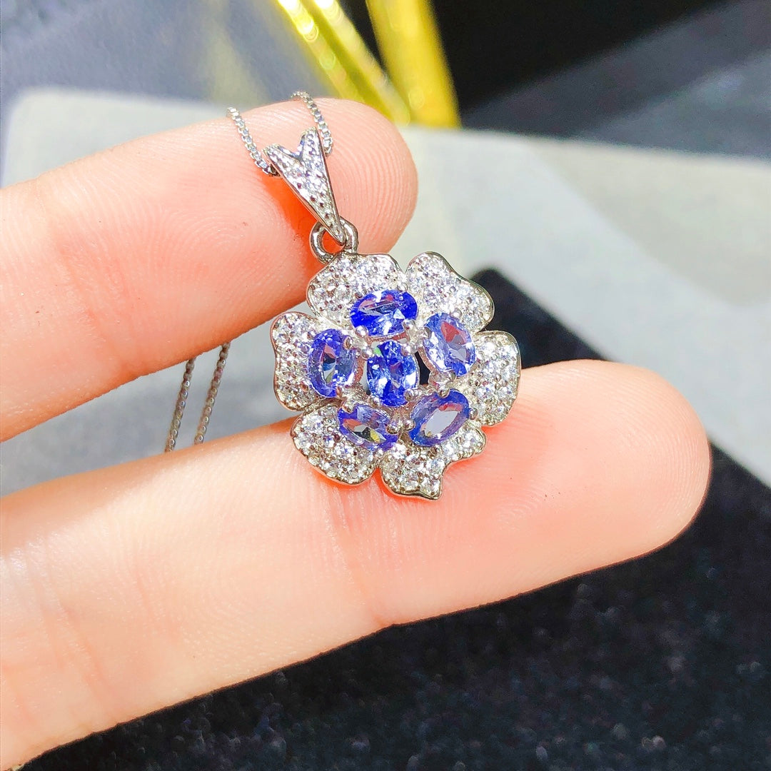 [DF] Collier pendentif unique en or 18 carats avec pierre précieuse tanzanite pour femme