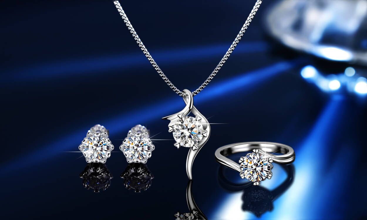 Moissanite Jewellery Set(1Necklace, 1 pair of Earrings, 1 ring)