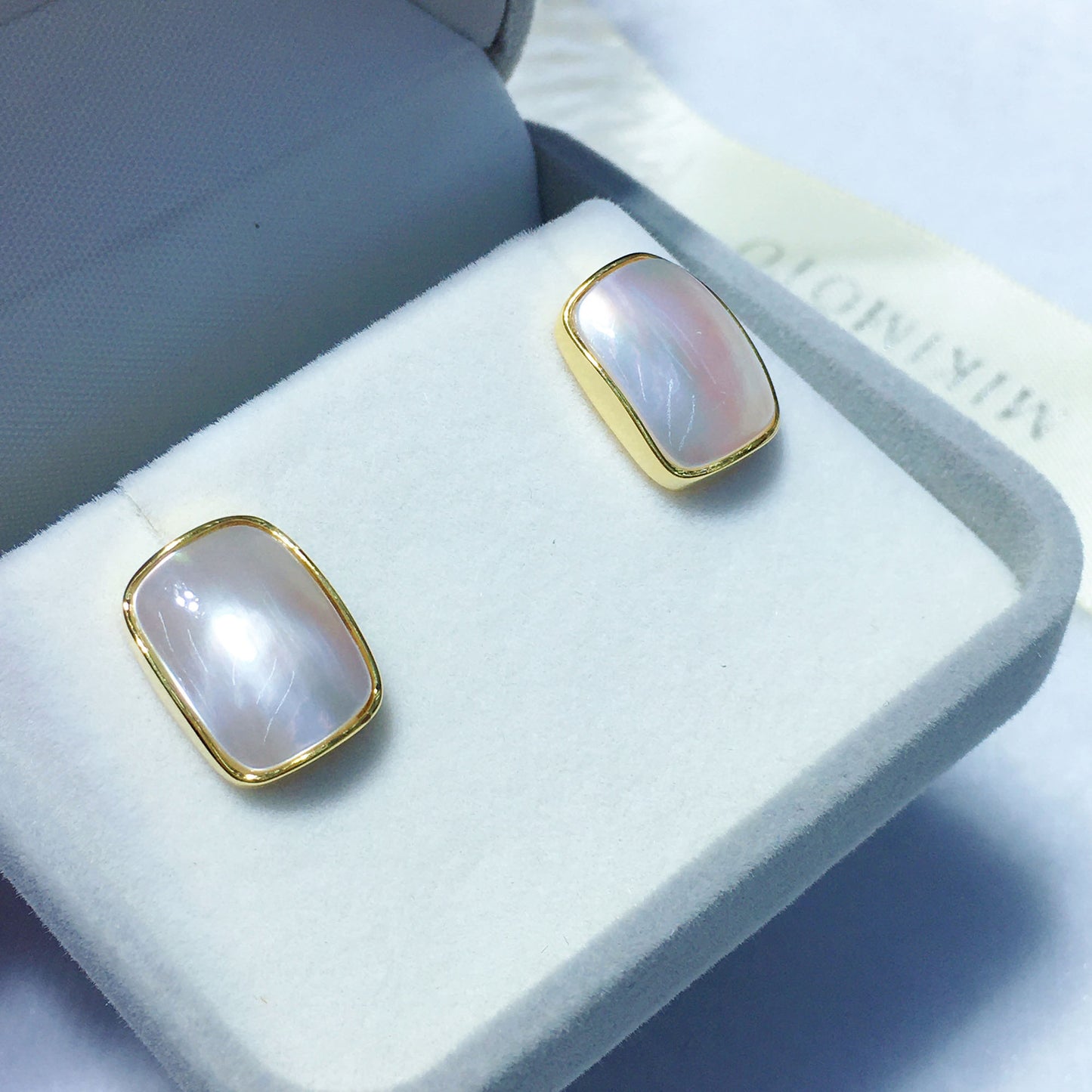 [DF]OL small square sea water Mabei Pearl S925 sterling silver earrings