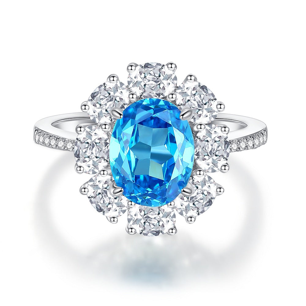 Bague coupe fleur de glace en argent S925, trésor bleu, Zircon, diamant à haute teneur en carbone, bague fleur de glace