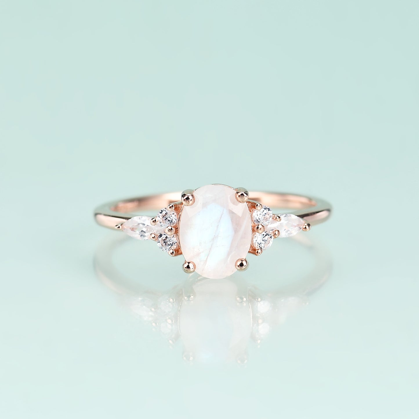 S925 sterling silver gem natural moonstone ring temperament rose gold ring