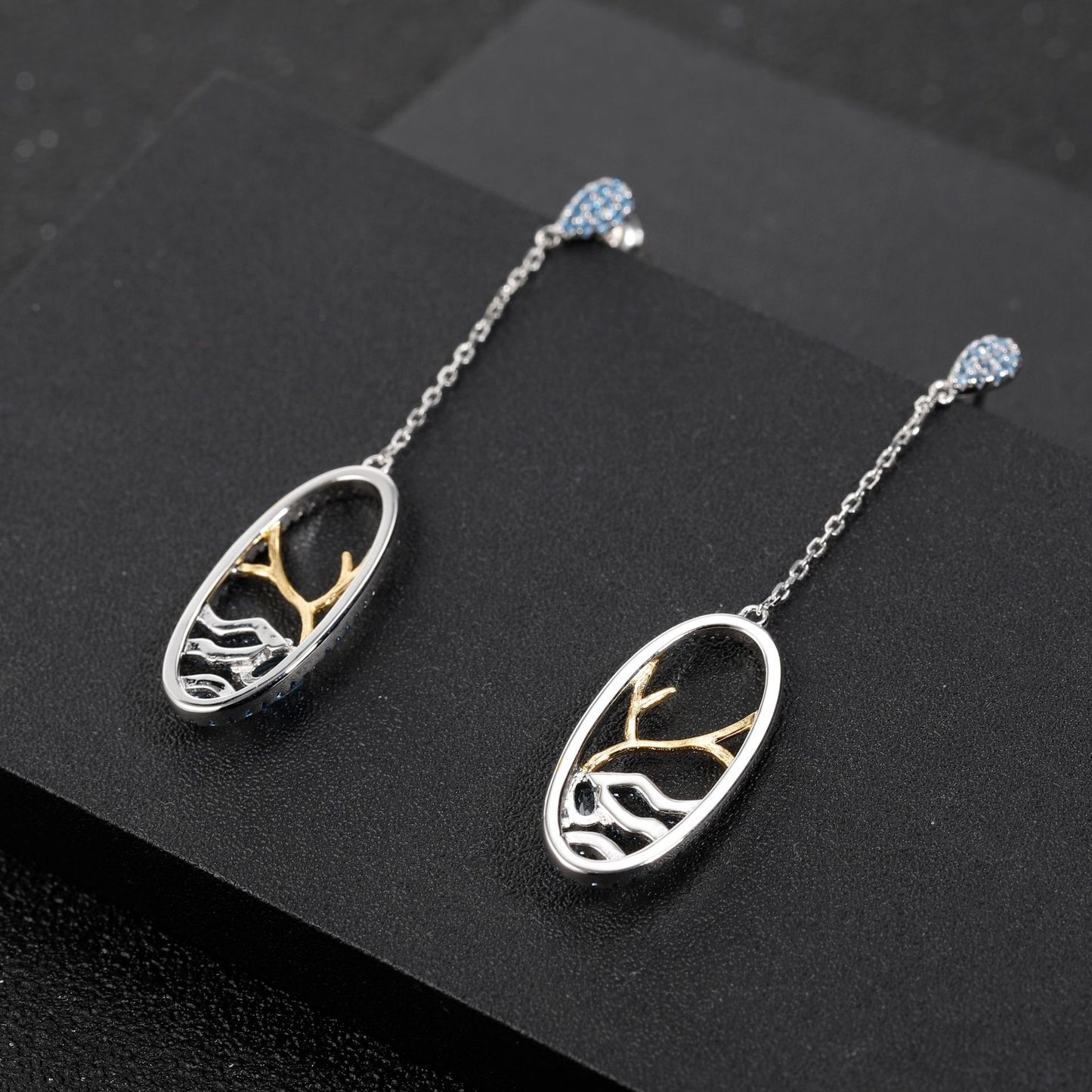 Boucles d'oreilles longues en pierres précieuses haut de gamme de créateur Boucles d'oreilles en argent 925 avec topaze naturelle