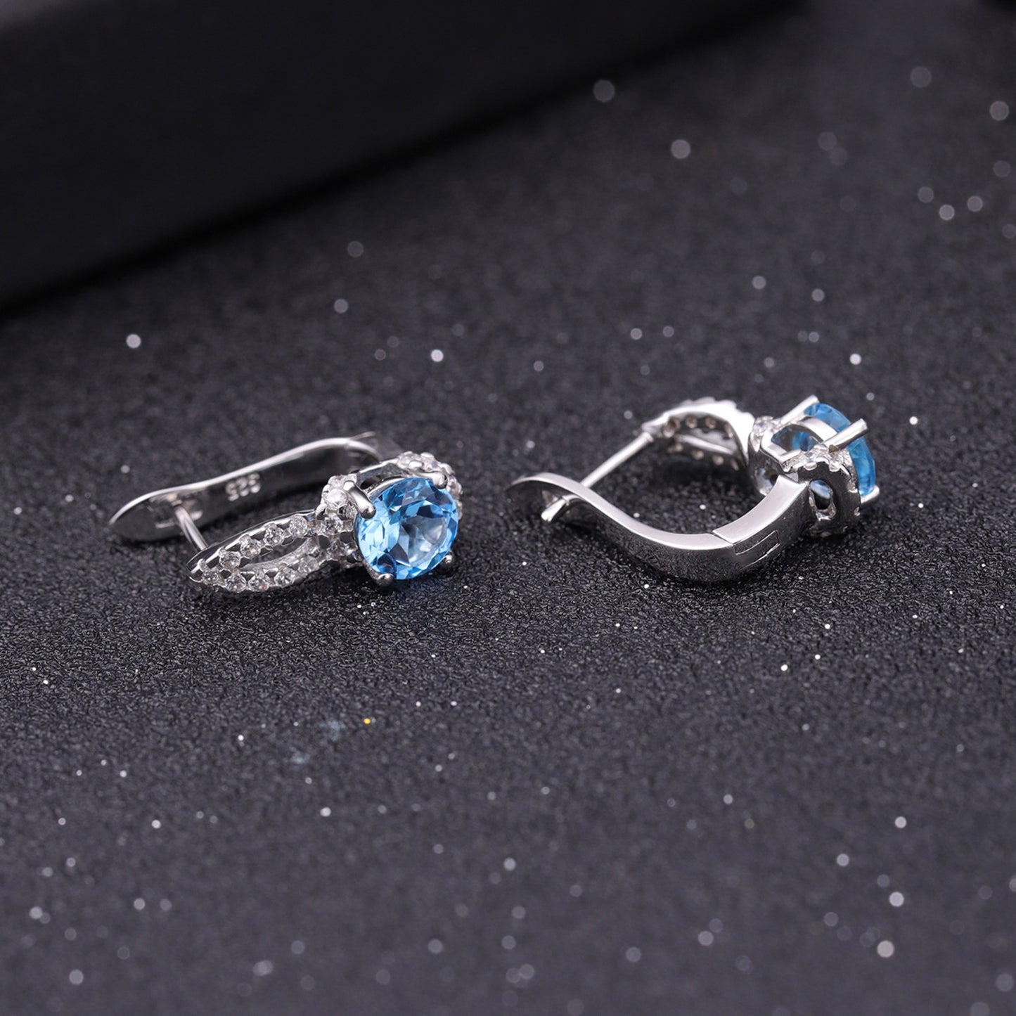 Fashionable natural topaz earrings, light luxury and personalized s925 silver inlaid natural gemstone earrings