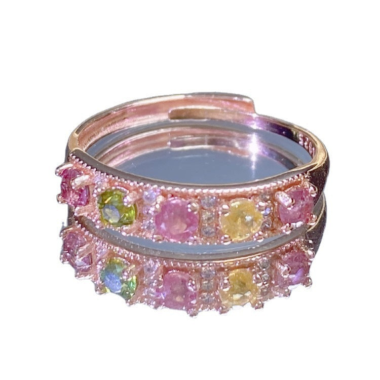 Brazil natural tourmaline rings colorfast S925 silver candy-colored tourmaline ring