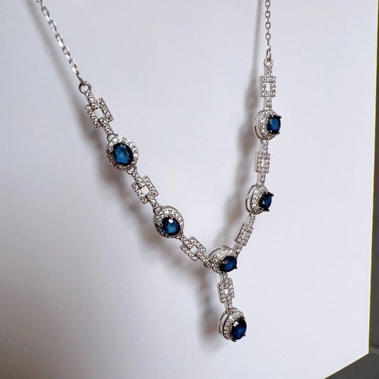 natural sapphire necklace inlaid with S925 silver pendant female silver jewelry