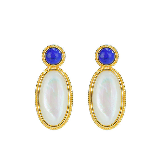 S925 Silver Inlaid White Beiqing Gold Stone Earrings Earstuds