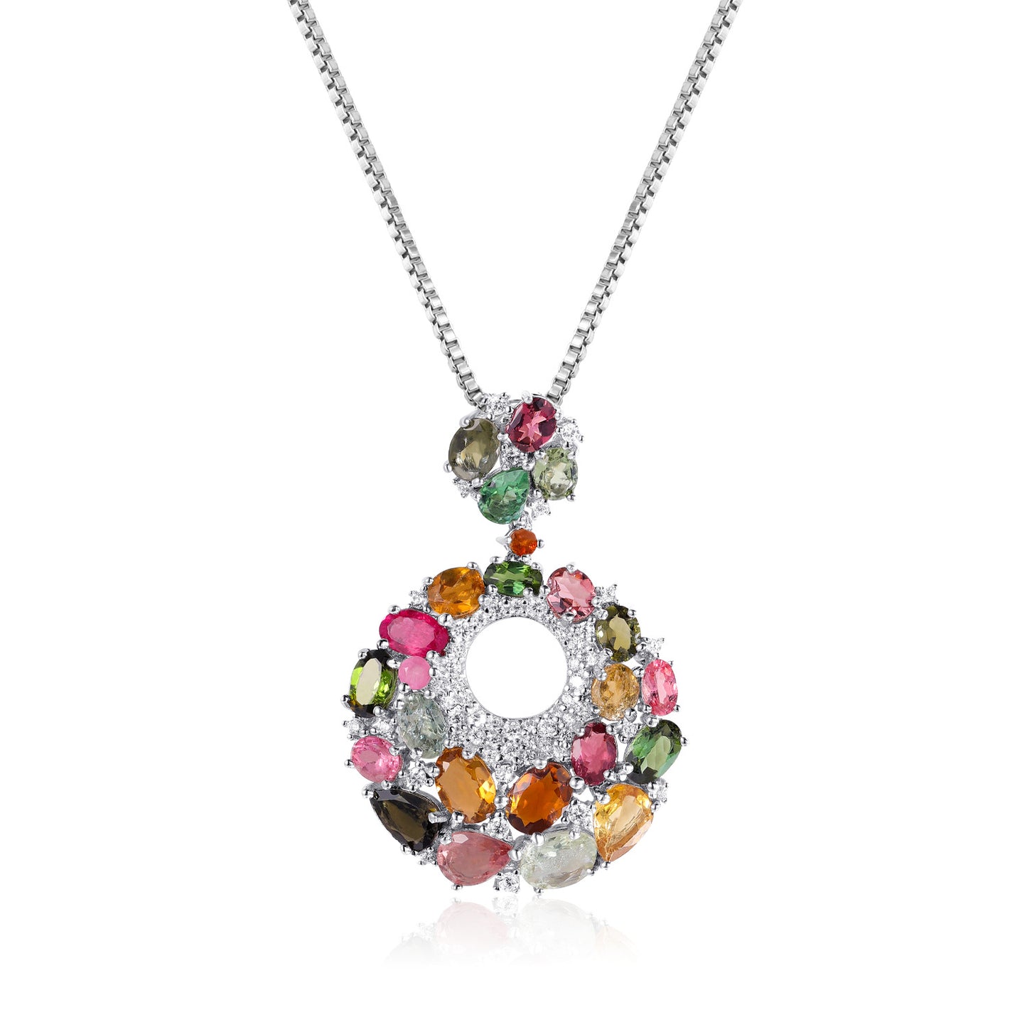 New Unique Natural Tourmaline Earrings Necklace, Pure Silver Luxury Group Set with Colorful Gemstone Pendant Jewelry Set