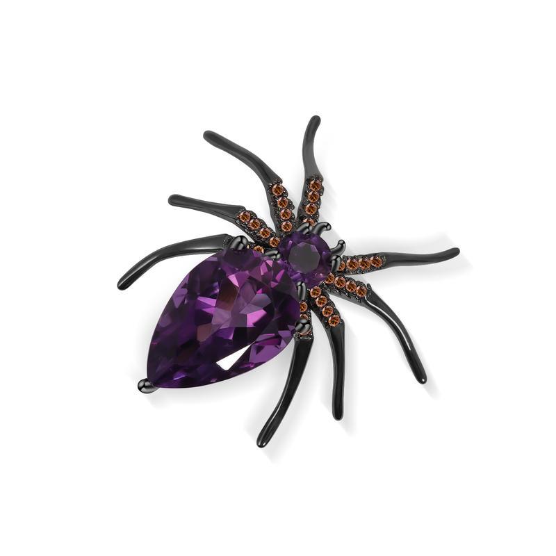 Broche haut de gamme de la série Insect, design araignée, broche en argent sterling s925, couleur naturelle, topaze au trésor