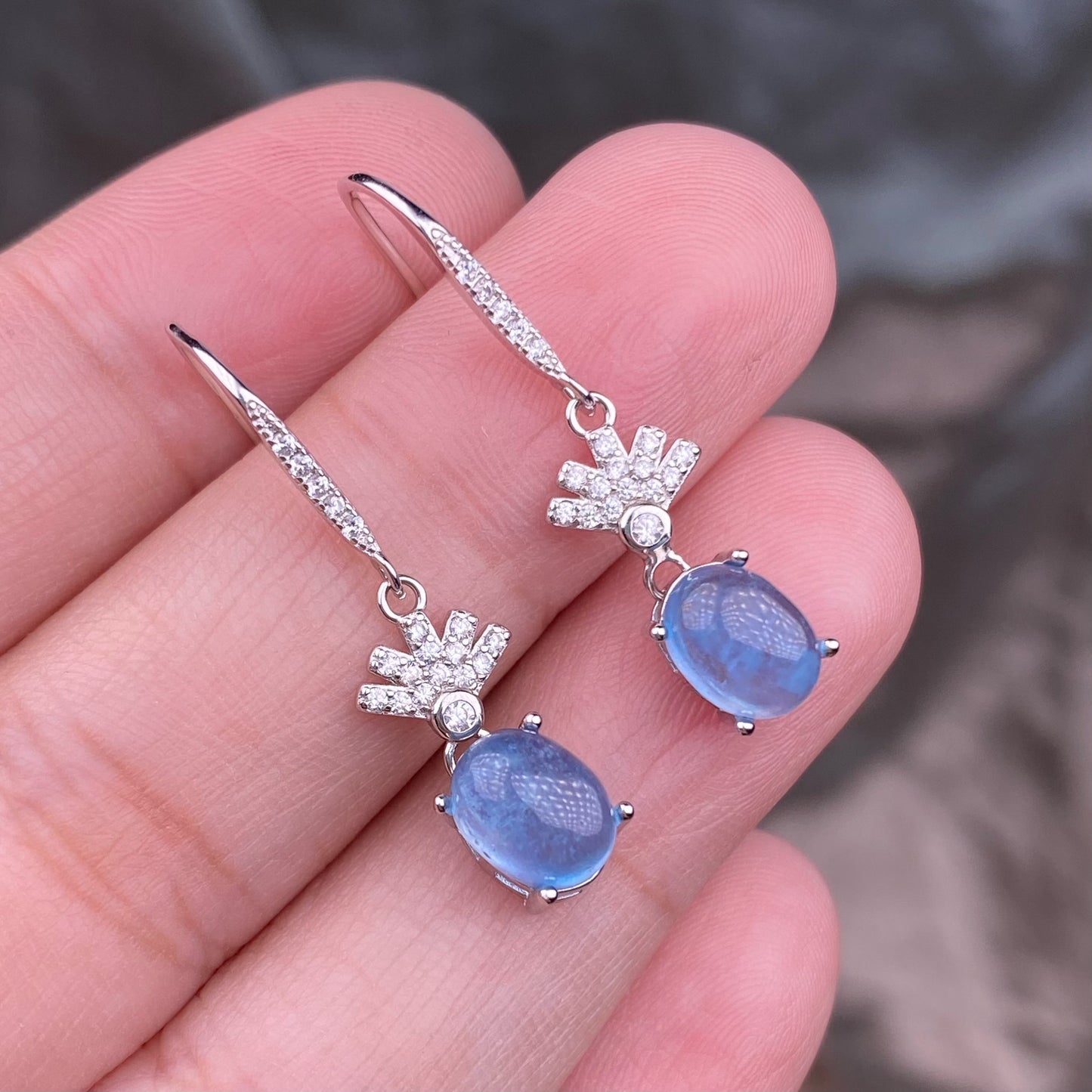 Aquamarine earrings s925 silver inlaid exquisite long ear hook  earrings