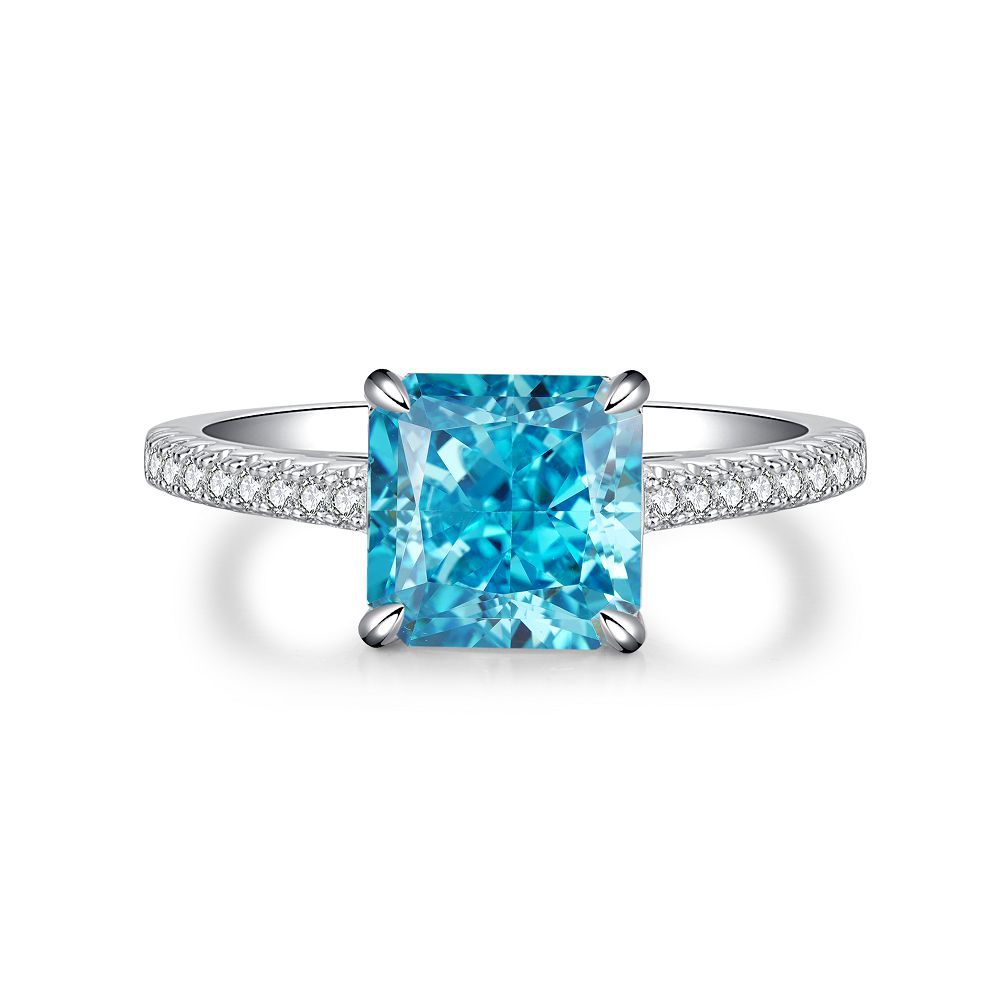 Bague coupe fleur de glace en argent S925, trésor bleu, Zircon, diamant à haute teneur en carbone, bague fleur de glace