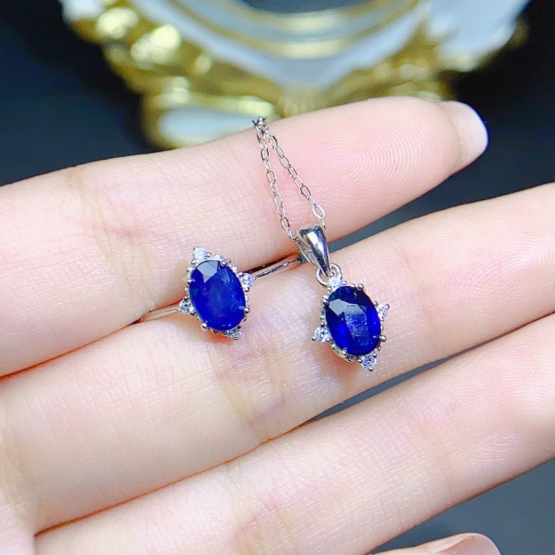 natural sapphire suit S925 silver inlaid main stone 5*6