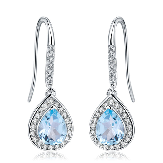 Natural colorful topaz earrings earrings with high sense s925 silver inlaid natural gemstone earrings