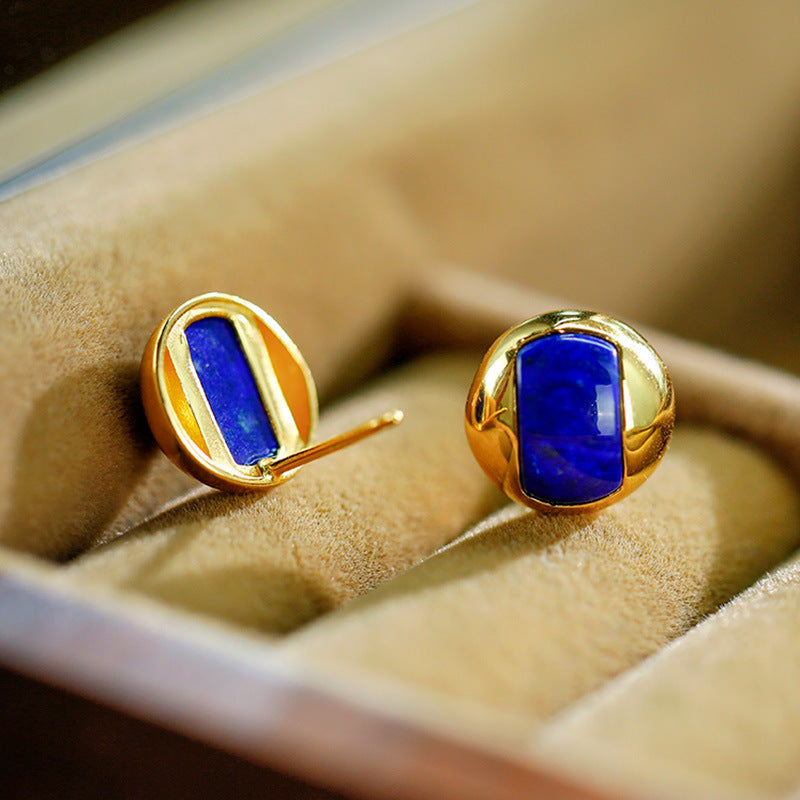 Boucles d'oreilles en lapis-lazuli plaqué argent S925, Joker classique, à la mode