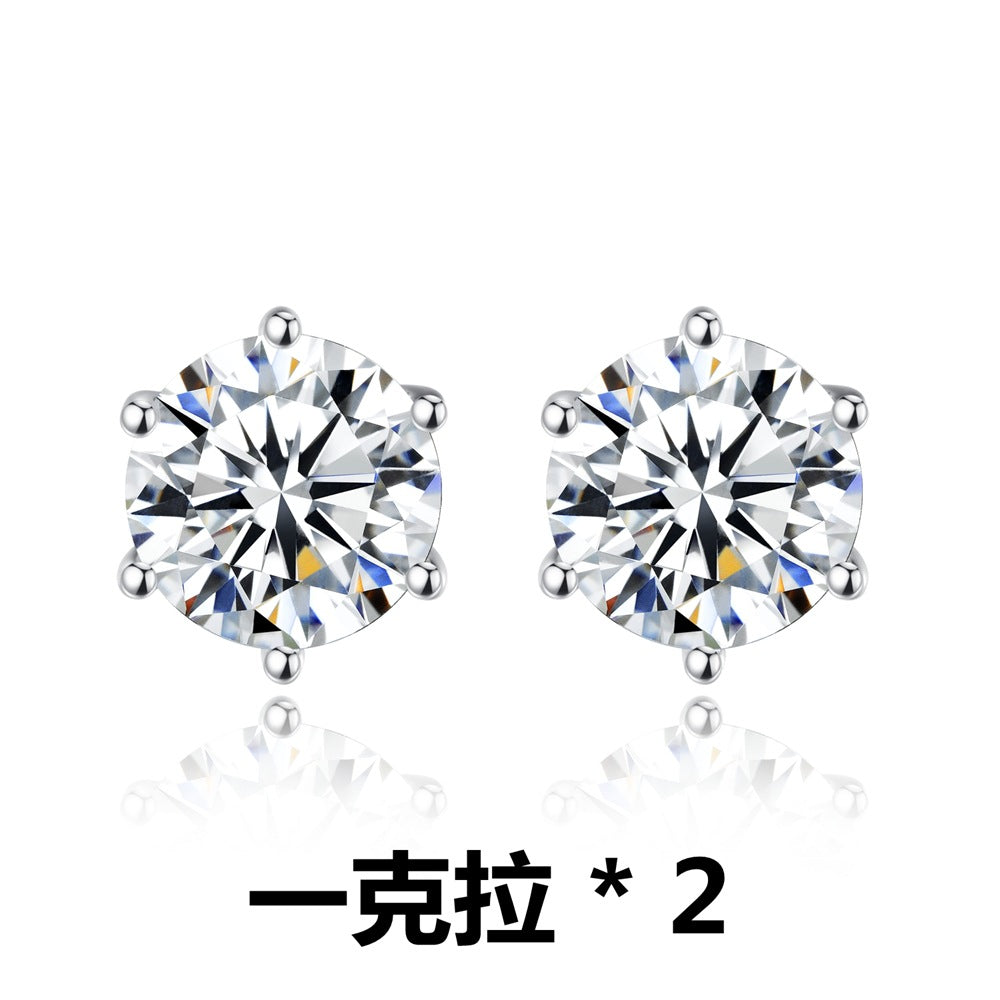 Classic Six Claw Moissanite Earrings S925 Silver Back Earrings 1 Carat Moissanite Stone Earrings