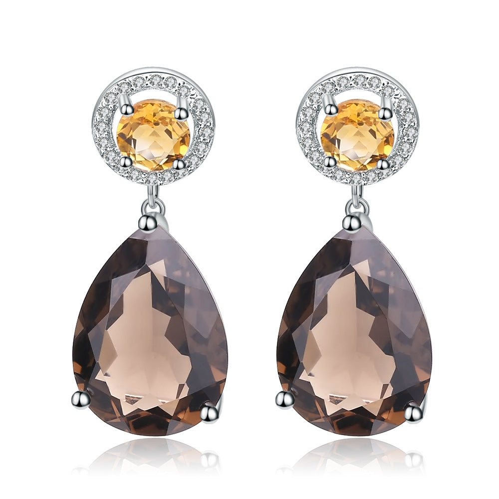 Natural Gemstone Drop Earrings S925 Silver Set Natural Citrine Stud Earrings