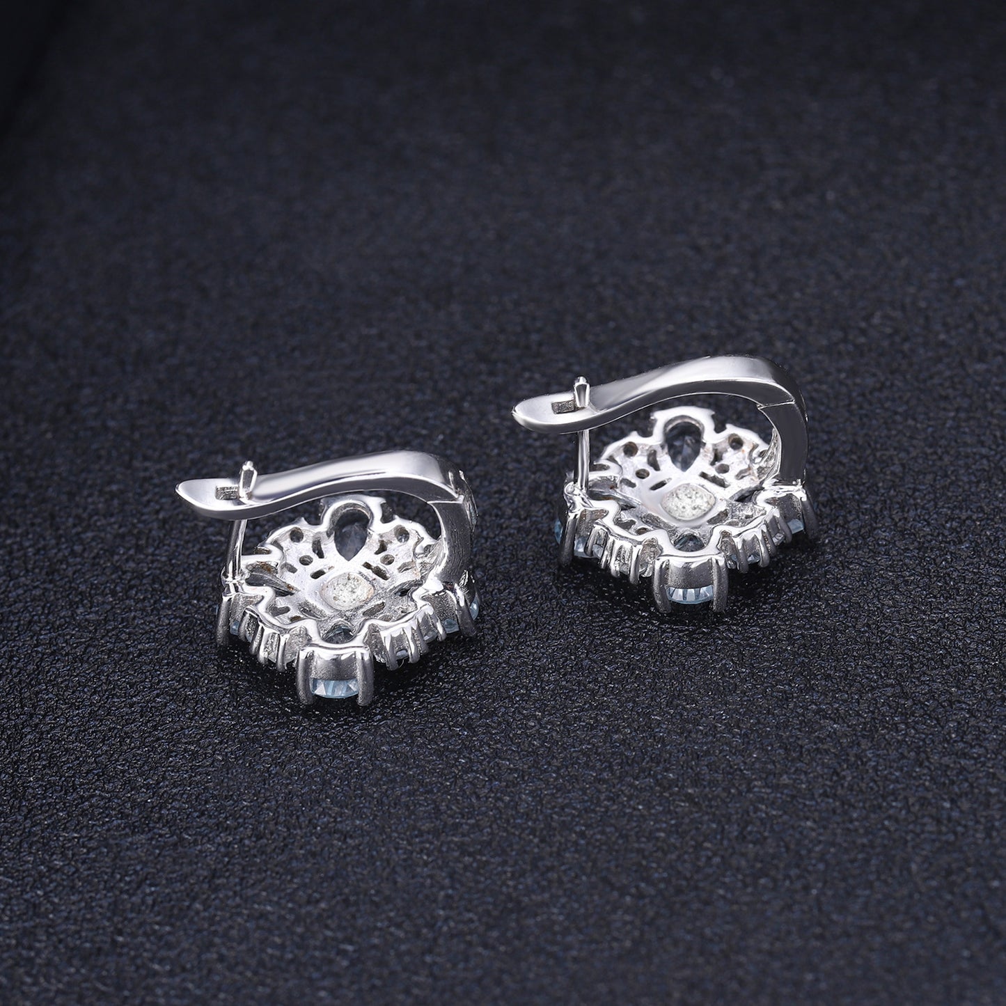 Boucles d'oreilles vides en topaze bleue en argent s925 incrustées de pierres précieuses colorées et de cristaux