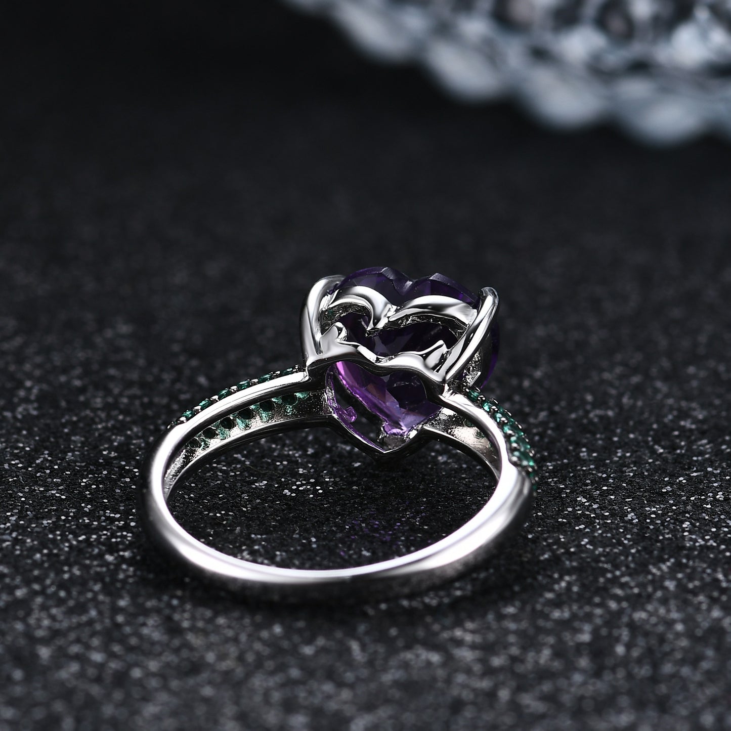 Love shaped gemstone ring s925 sterling silver inlaid with natural gemstone amethyst ring