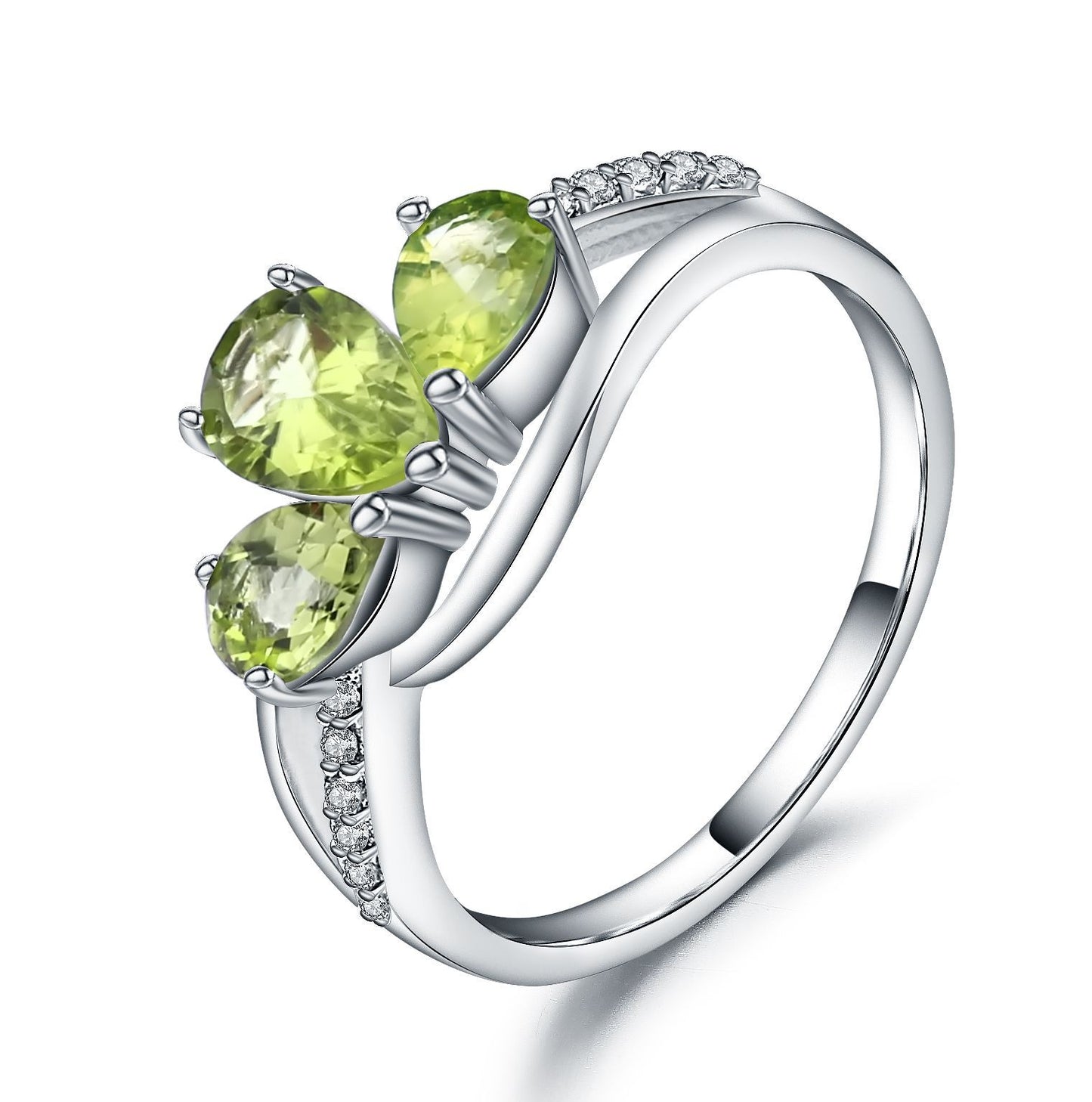 Bague en olivine naturelle en argent s925 incrustée de pierres précieuses naturelles colorées