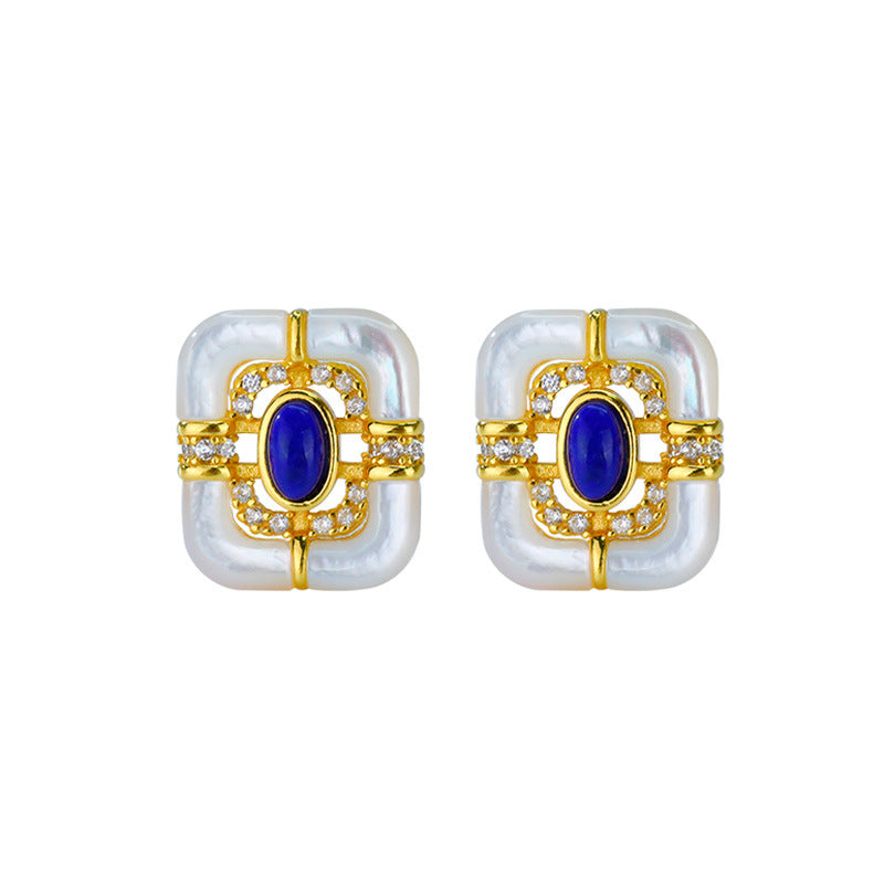 S925 silver inlaid lapis lazuli white mother-of-pearl set gold-plated jewelry