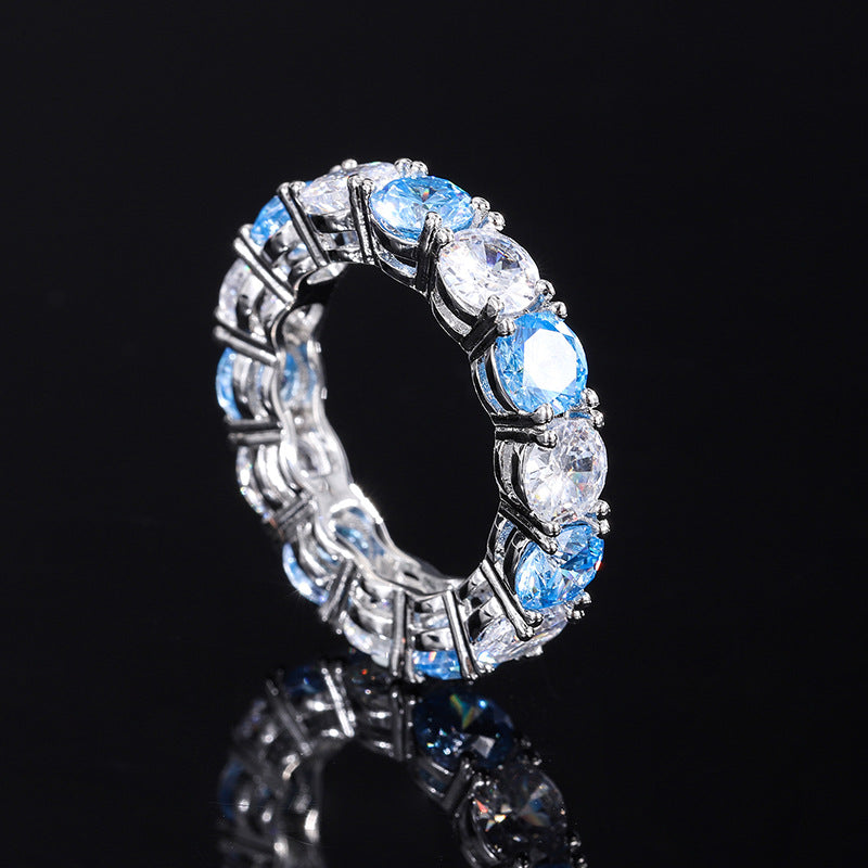 S925 all-over silver imitation colored gemstone 5mm geometric trend retro ring ring women