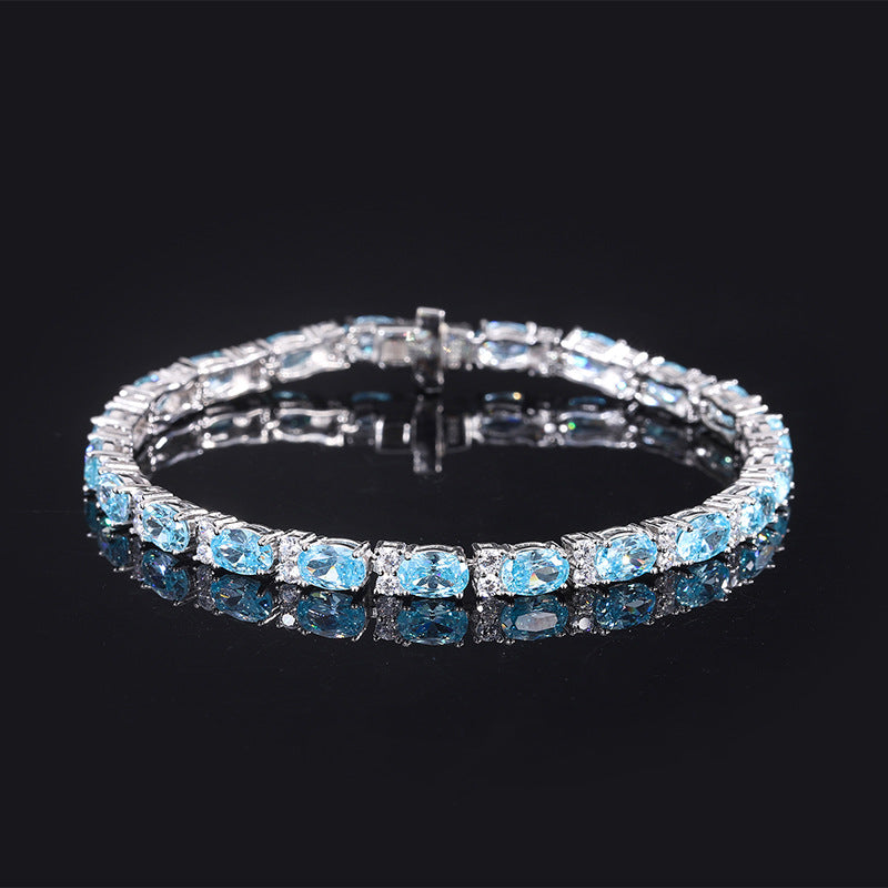 S925 Full body Silver Simulation Colorful Treasure Dan Shaped Precision Craft Luxury Inlaid Women's Bracelet Main Stone 4 * 6