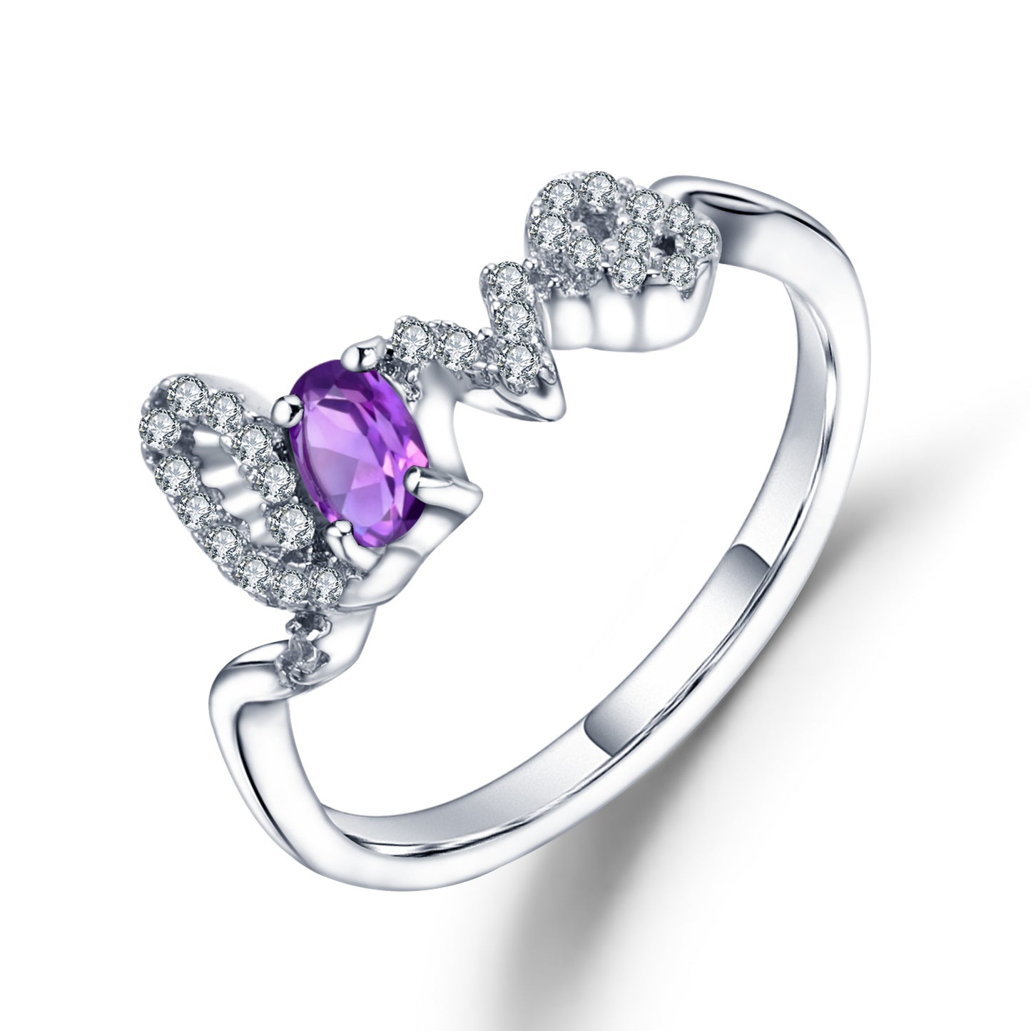 Anillo de amatista para mujer en plata de ley 925 con incrustaciones de tesoros naturales y coloridos con la letra LOVE