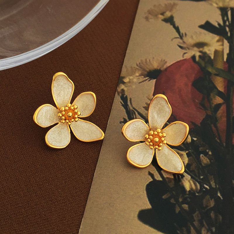 [DF]Copper plated gold S925 silver needle Korea fairy flower earrings ins wind small fresh earrings temperament earrings