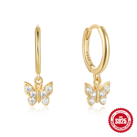 Pendientes de mariposa con diamantes en plata de ley s925 de estilo minimalista y moderno