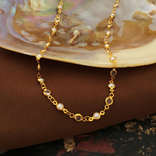 [DF]Copper-plated real gold retro personality stitching niche design necklace ins Hong Kong style fashion temperament clavicle chain