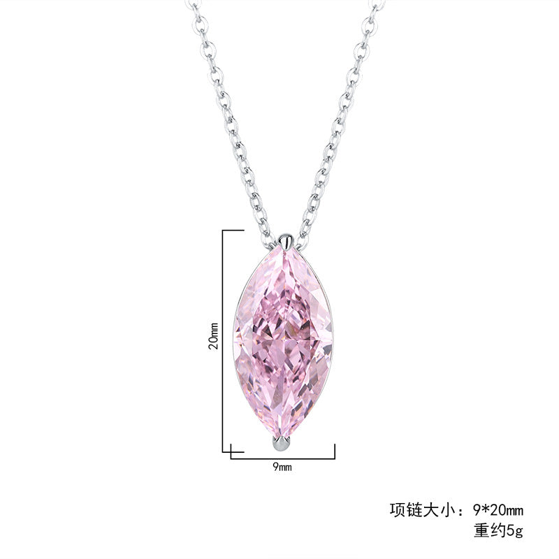 S925 full-body silver imitation colored gemstone high carbon diamond radiant cut marquise pendant center stone 9*18