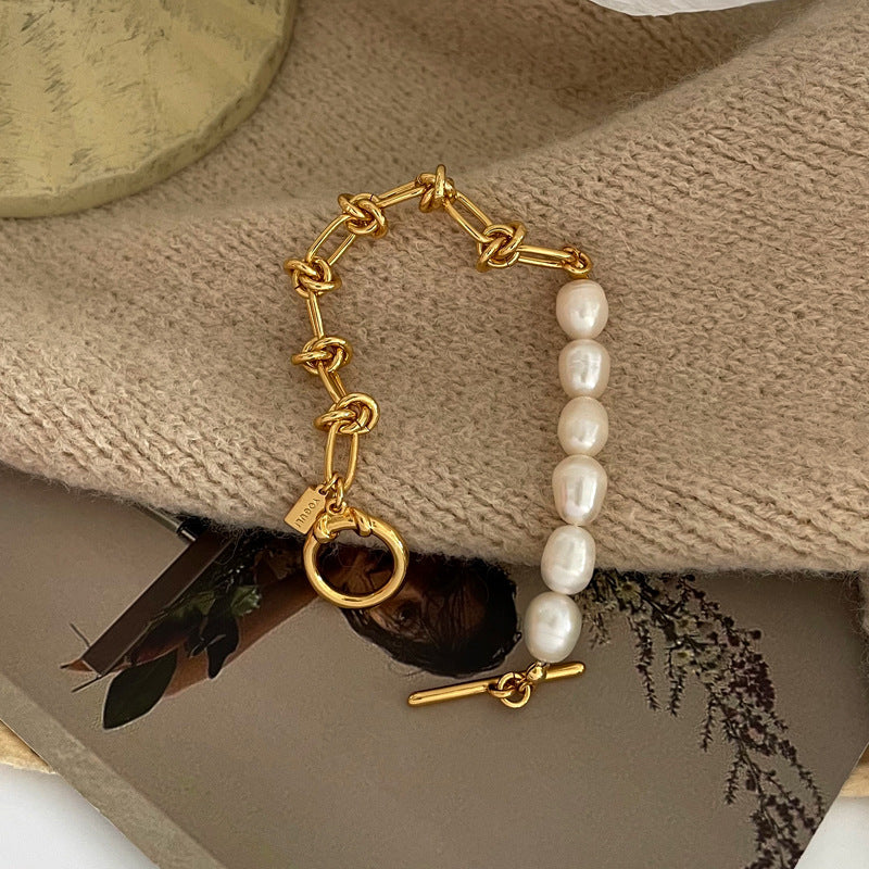 [DF]Korean Style Knot Chain Bracelet Personalized Creative Splicing Design Pearl Bracelet Retro Fashion Handicraft