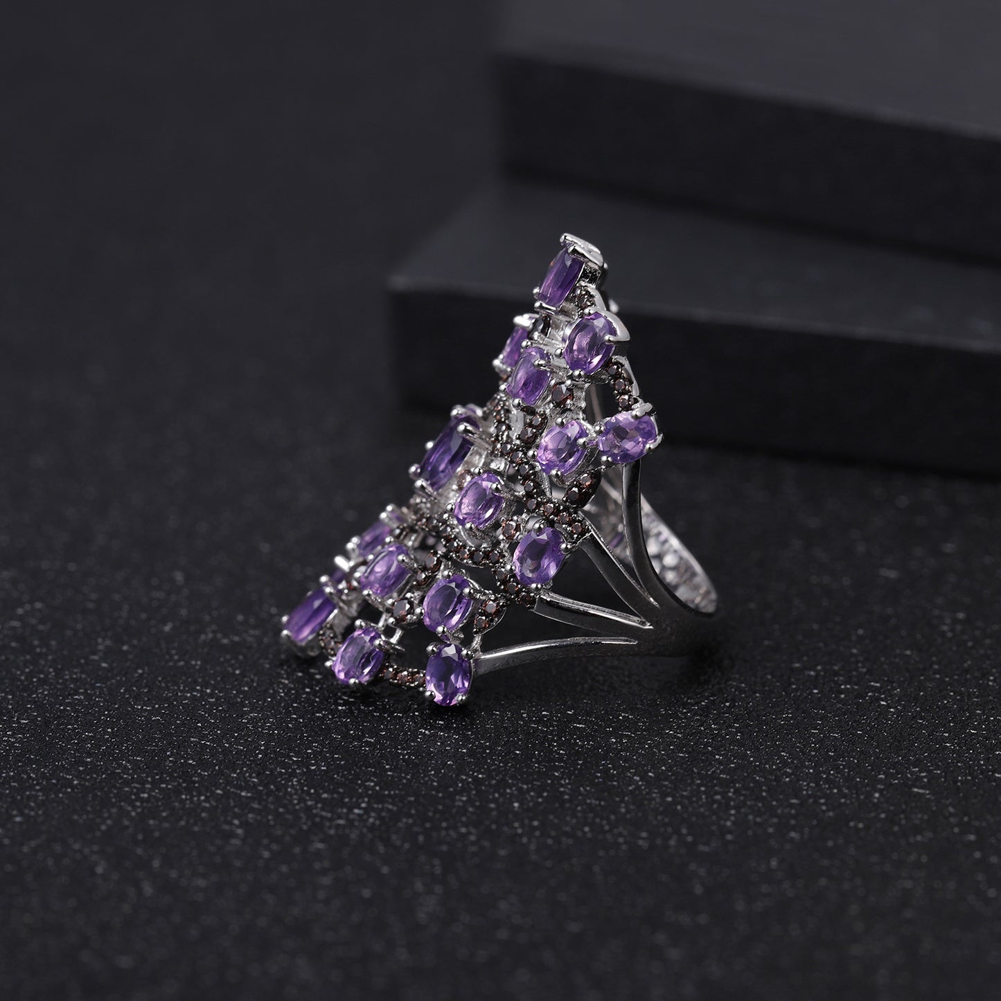 Natural Amethyst Ring s925 Silver Set Gemstone Ring