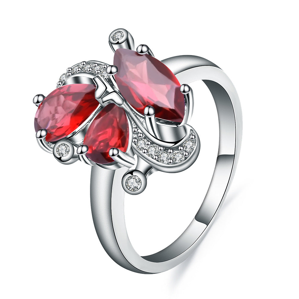 Jewelry Set Natural Colored Stone Ring Women's Fashion S925 Sterling Silver Set Garnet Ring