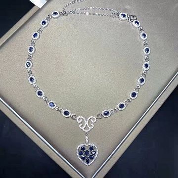 Natural sapphire necklace set with S925 silver pendant