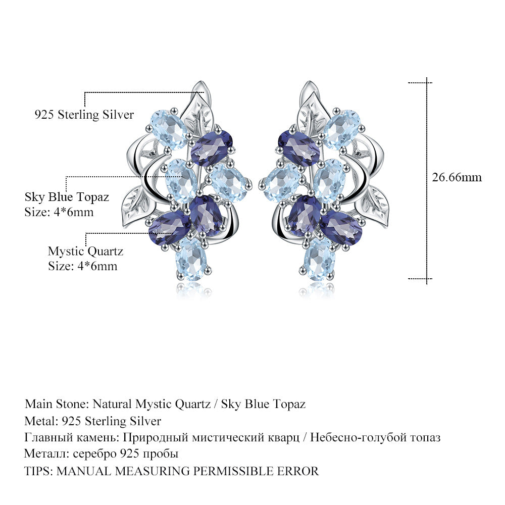 Boucles d'oreilles et boucles d'oreilles topaze en pierre naturelle, boucles d'oreilles et boucles d'oreilles en cristal d'argent s925