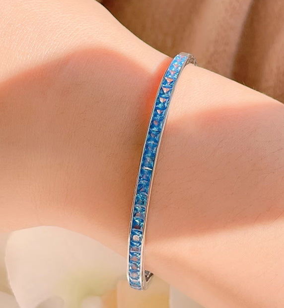 S925 Full body Silver Simulated Colorful Treasure Retro Oval Bracelet Fashion and Elegance Light Luxury Jewelry Girl