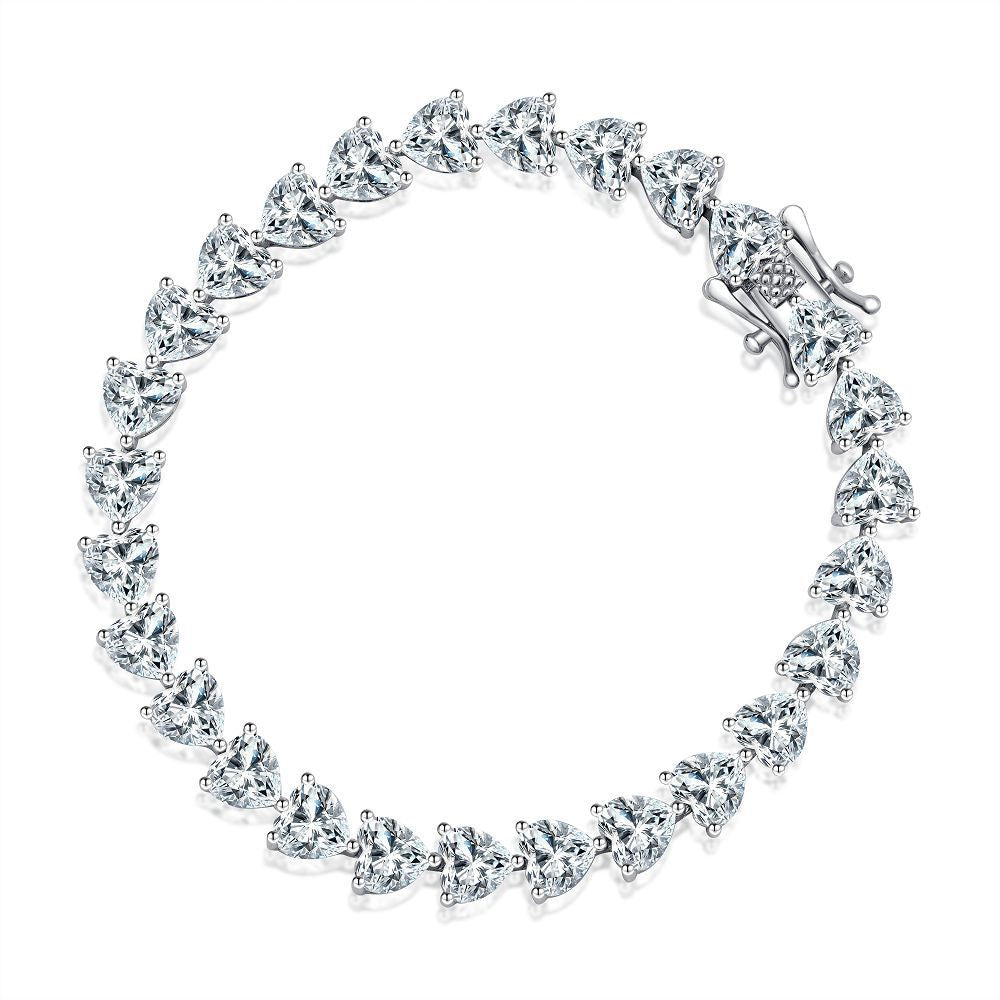 Bracelet d'amour en platine plaqué argent PT950 pour femme, en Moissaniteite en forme de cœur, plaqué argent 925