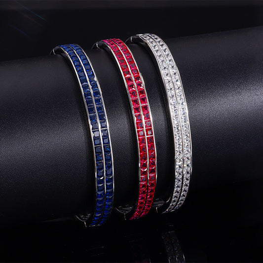 S925 corps complet argent simulé trésor coloré Double couleur Double rangée Bracelet 