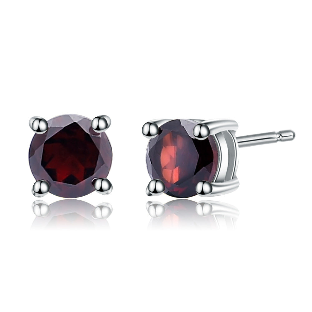 Natural Garnet Earrings s925 Sterling Silver Inlaid with Natural Colorful Treasure Earrings and Earrings