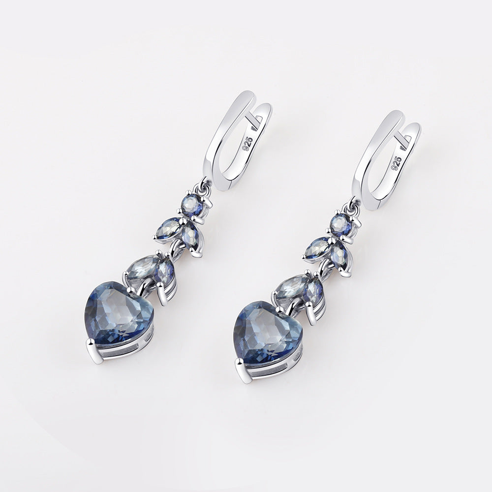 Boucles d'oreilles légères de luxe avec un sens du design à la mode, boucles d'oreilles en cristal coloré incrustées de pierres précieuses en argent s925